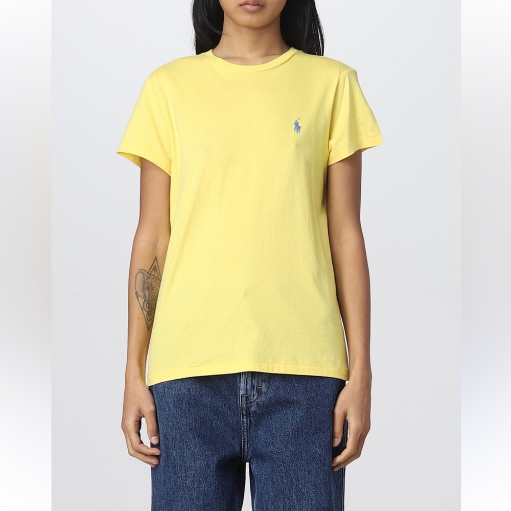 RALPH LAUREN Scoop Neck Cotton Yellow Classic T-Shirt Womens Size XL